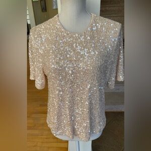 Alex Marie Lia Sparkling Blush/Beige Sequin Top- Size Medium